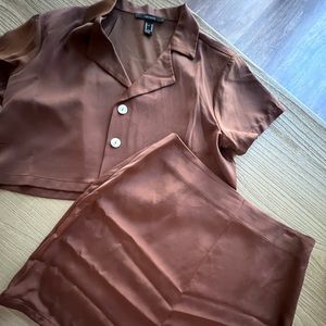 Brown Satin Matching Skirt Set